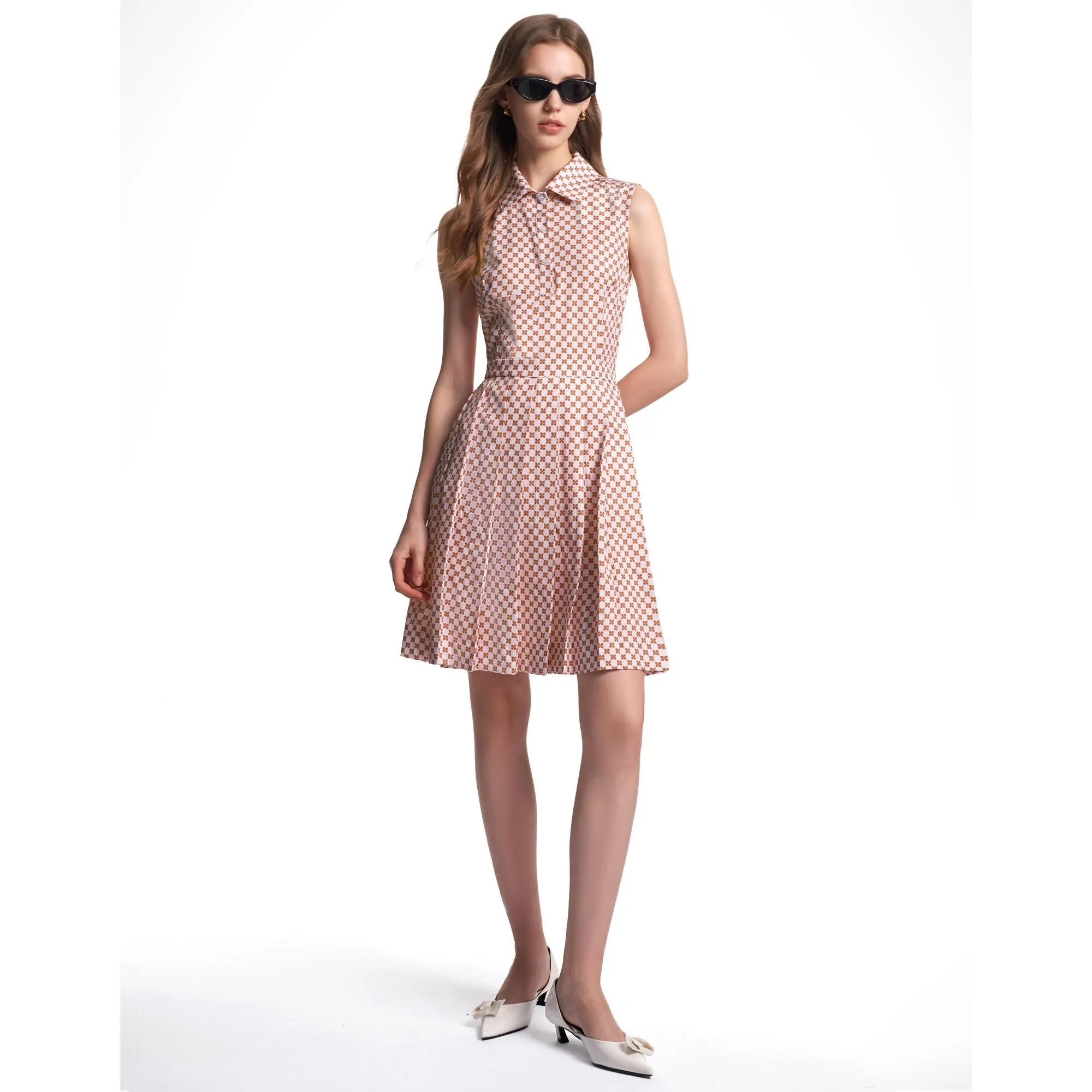 Sleeveless Check Dress - Pink
