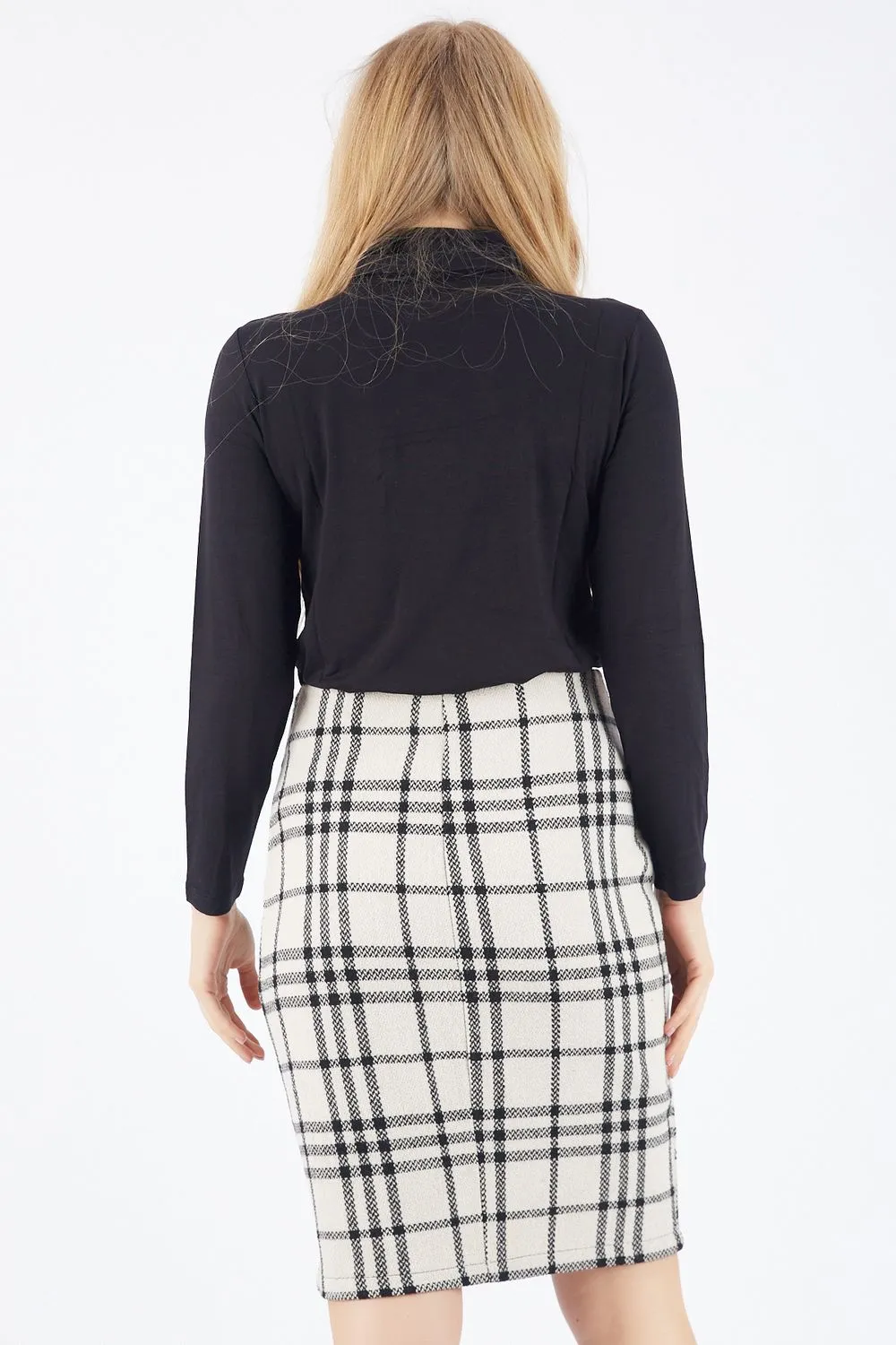 SNS Sense Black and White Plaid Pencil Skirt - Arrecife