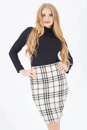 SNS Sense Black and White Plaid Pencil Skirt - Arrecife