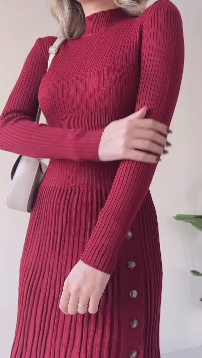 Solid Color Sweater Pleated Dress