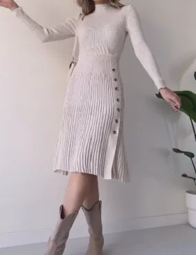 Solid Color Sweater Pleated Dress