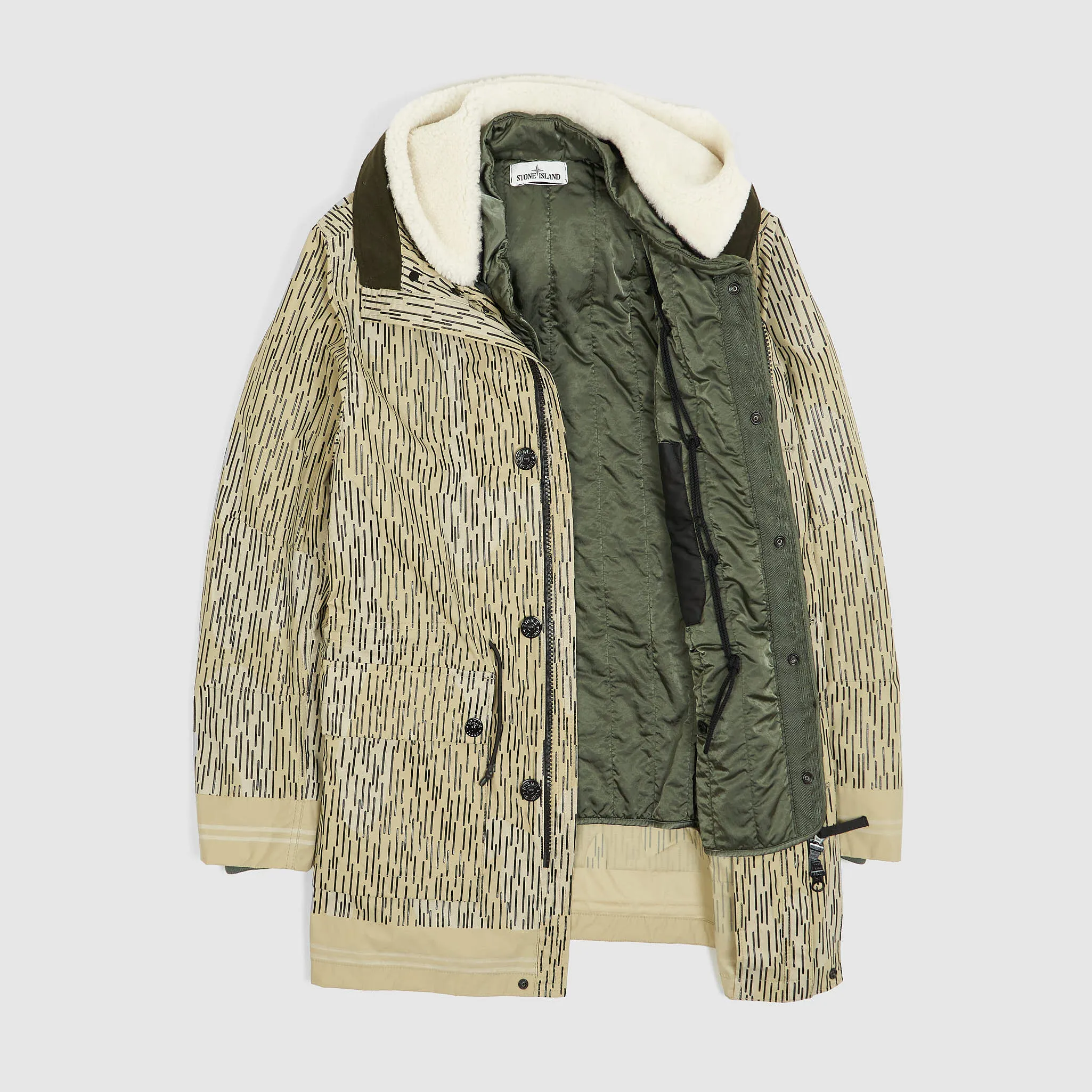 Stone Island Naslan Light Watro Rain Camo Reflective Parka Coat With Detachable Lining