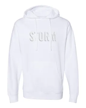 STORM Puff-Printed White on White Hoodie, Unisex