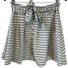 Striped Button-Front Skirt with Tie Waist