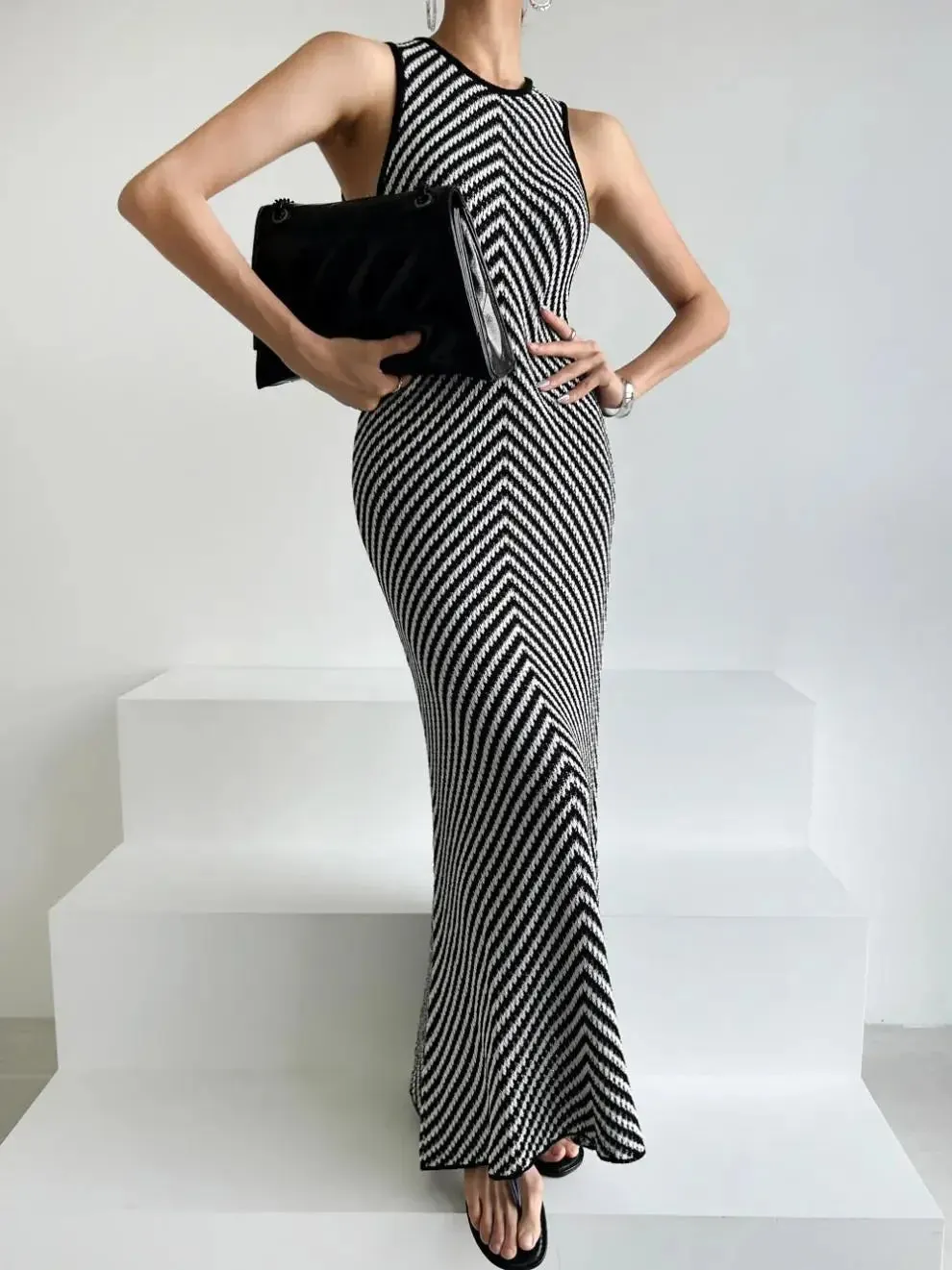 Striped Ribbed Midi Dress