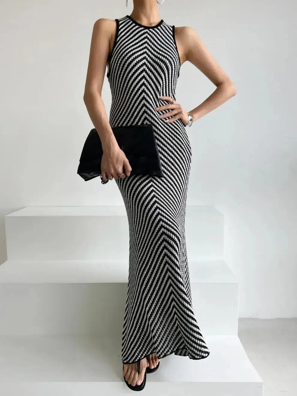Striped Ribbed Midi Dress