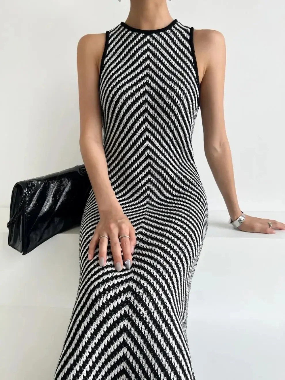 Striped Ribbed Midi Dress