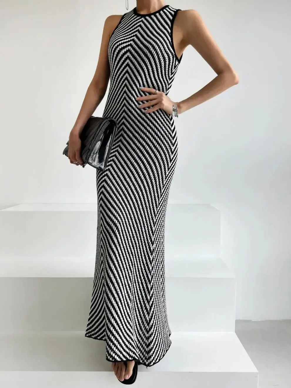 Striped Ribbed Midi Dress