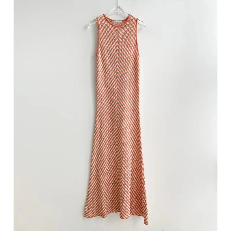 Striped Ribbed Midi Dress