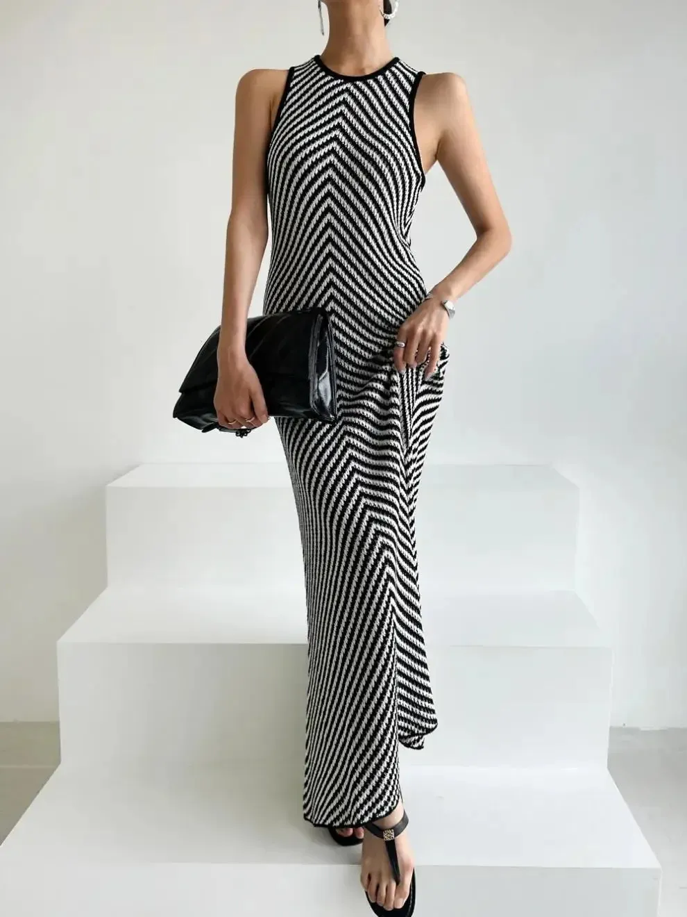 Striped Ribbed Midi Dress