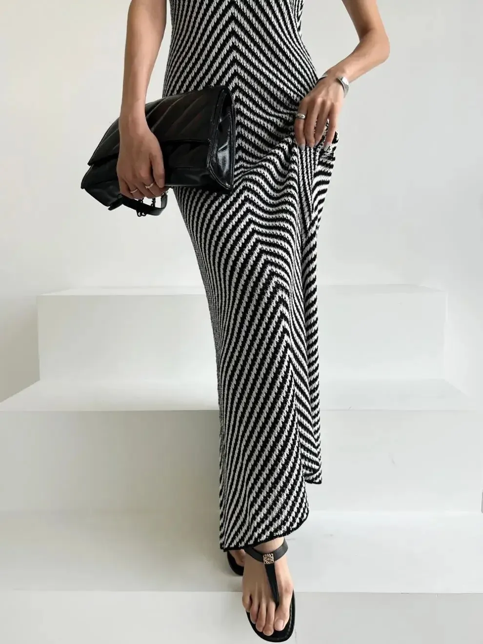 Striped Ribbed Midi Dress