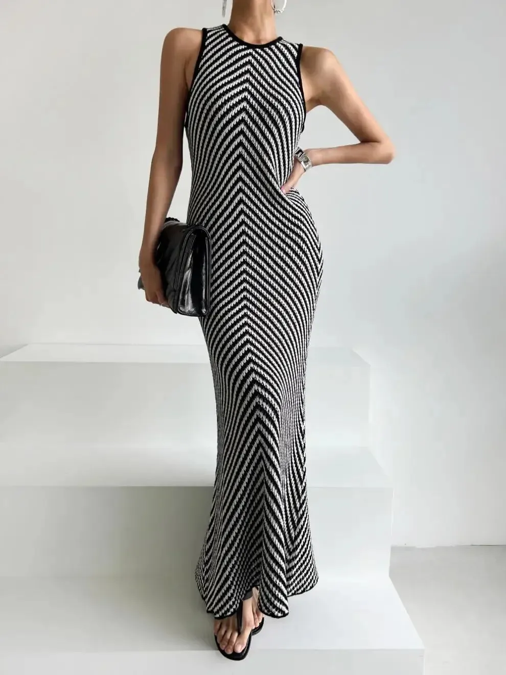 Striped Ribbed Midi Dress