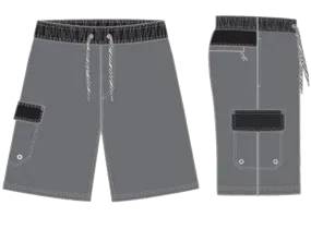 Swimwear Men's Classic Solid Contrast Band, Cargo Pocket Swim Trunk, Swimsuit