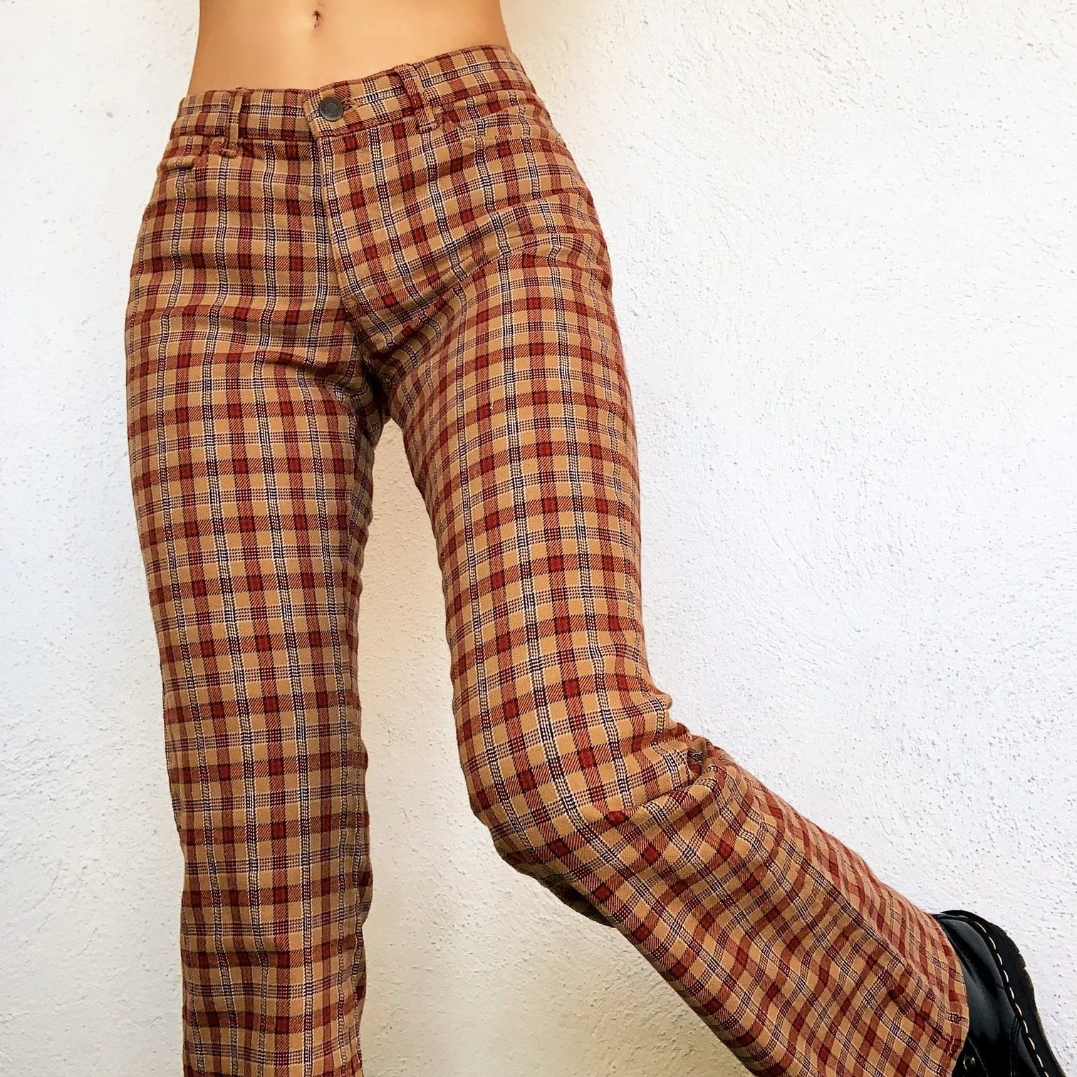 Tan Plaid Flare Pants