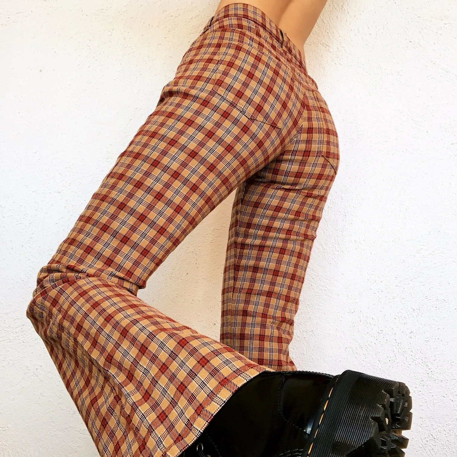 Tan Plaid Flare Pants