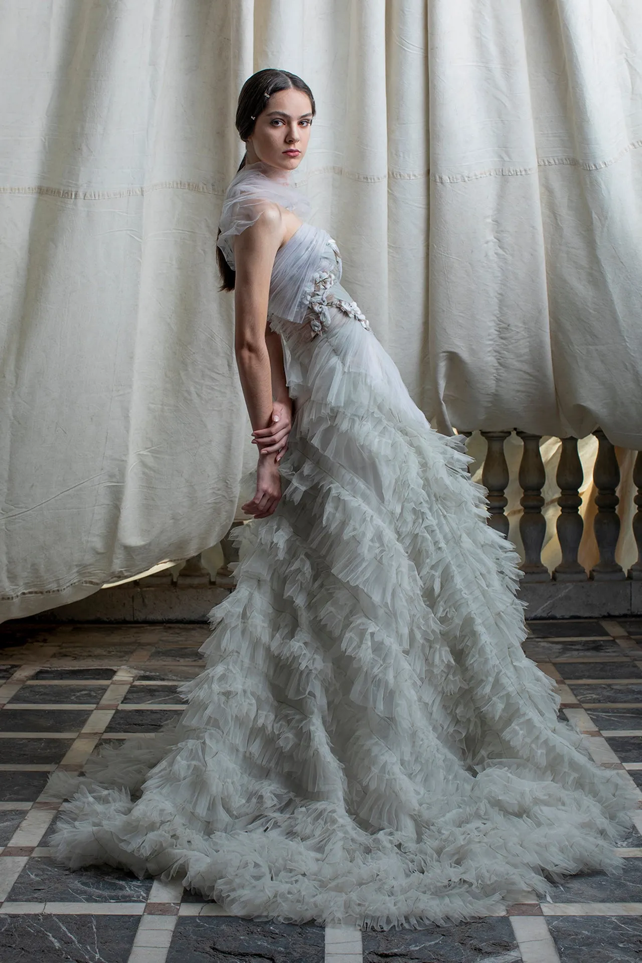 Tulle Pleated A-line Dress with Ruffles