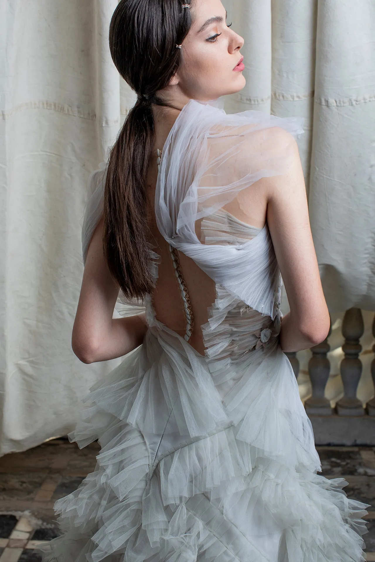 Tulle Pleated A-line Dress with Ruffles