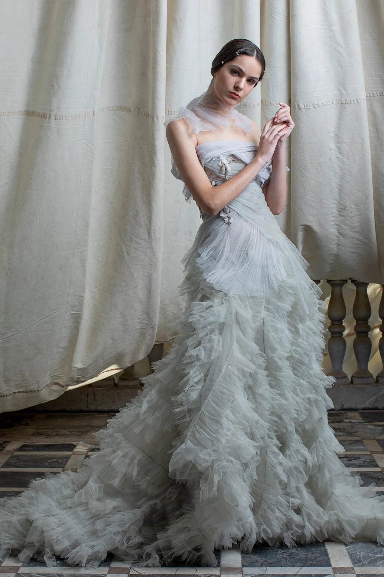 Tulle Pleated A-line Dress with Ruffles