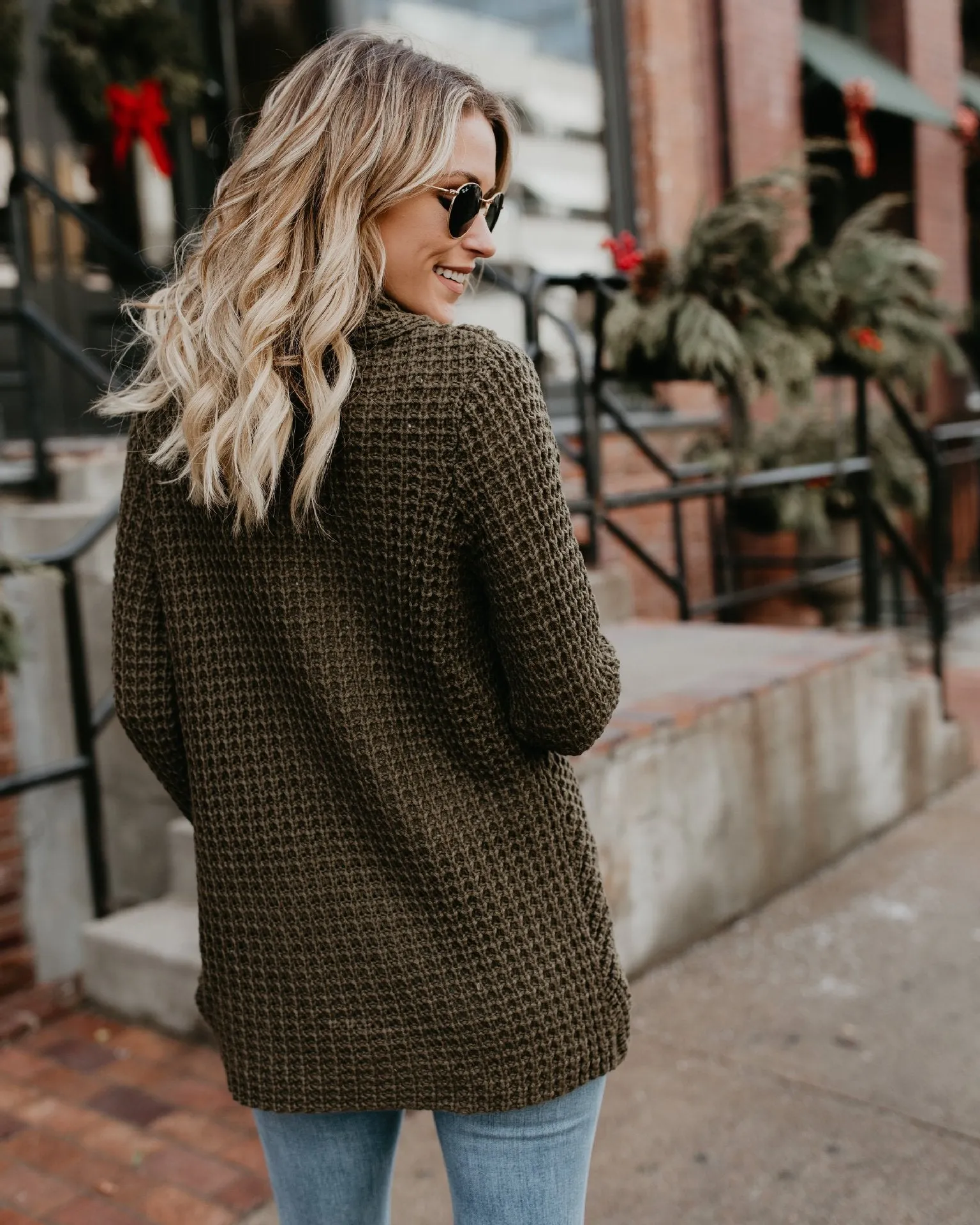 Turtleneck Irregular Buttons Wrapped Women Cardigan