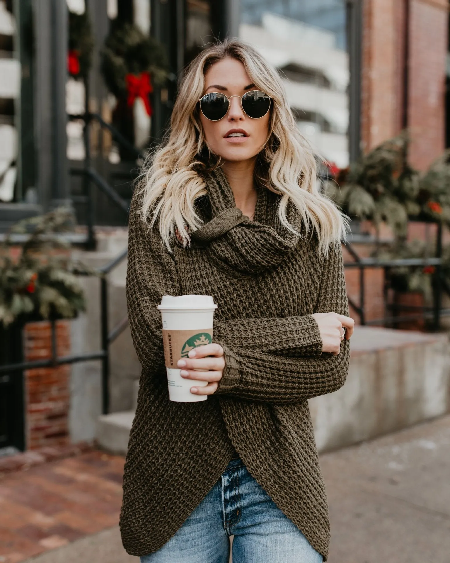 Turtleneck Irregular Buttons Wrapped Women Cardigan