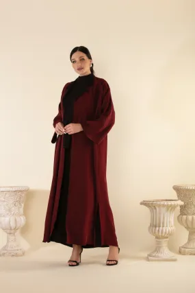 TWO TONE ABAYA SET IN BROWN & BURGUNDY