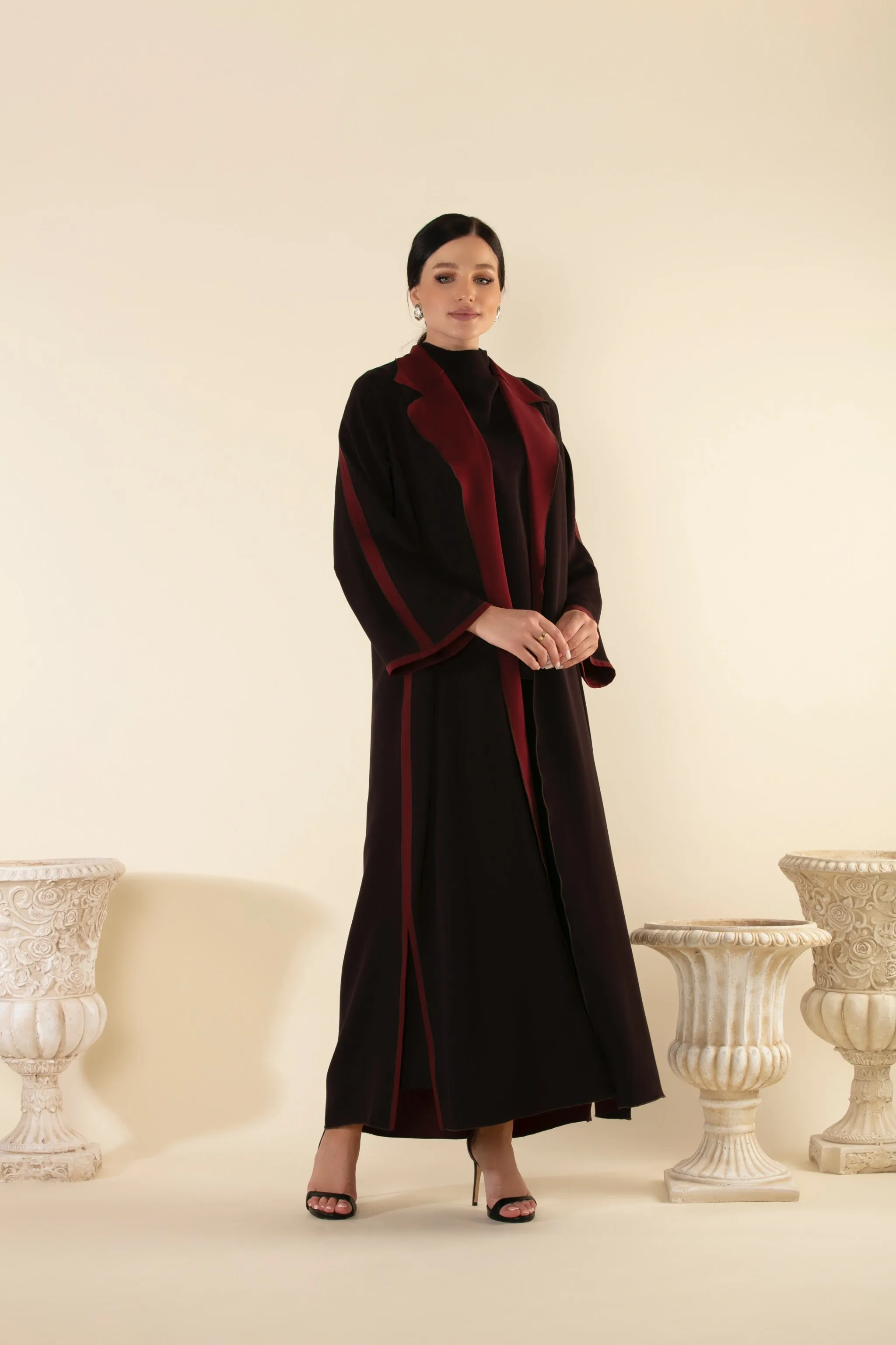 TWO TONE ABAYA SET IN BROWN & BURGUNDY