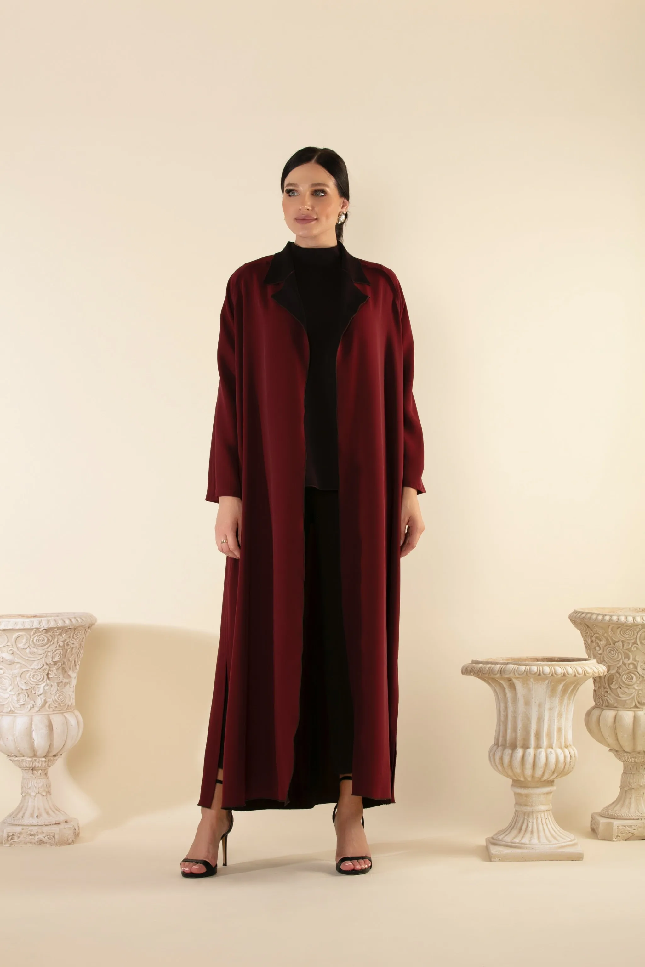 TWO TONE ABAYA SET IN BROWN & BURGUNDY
