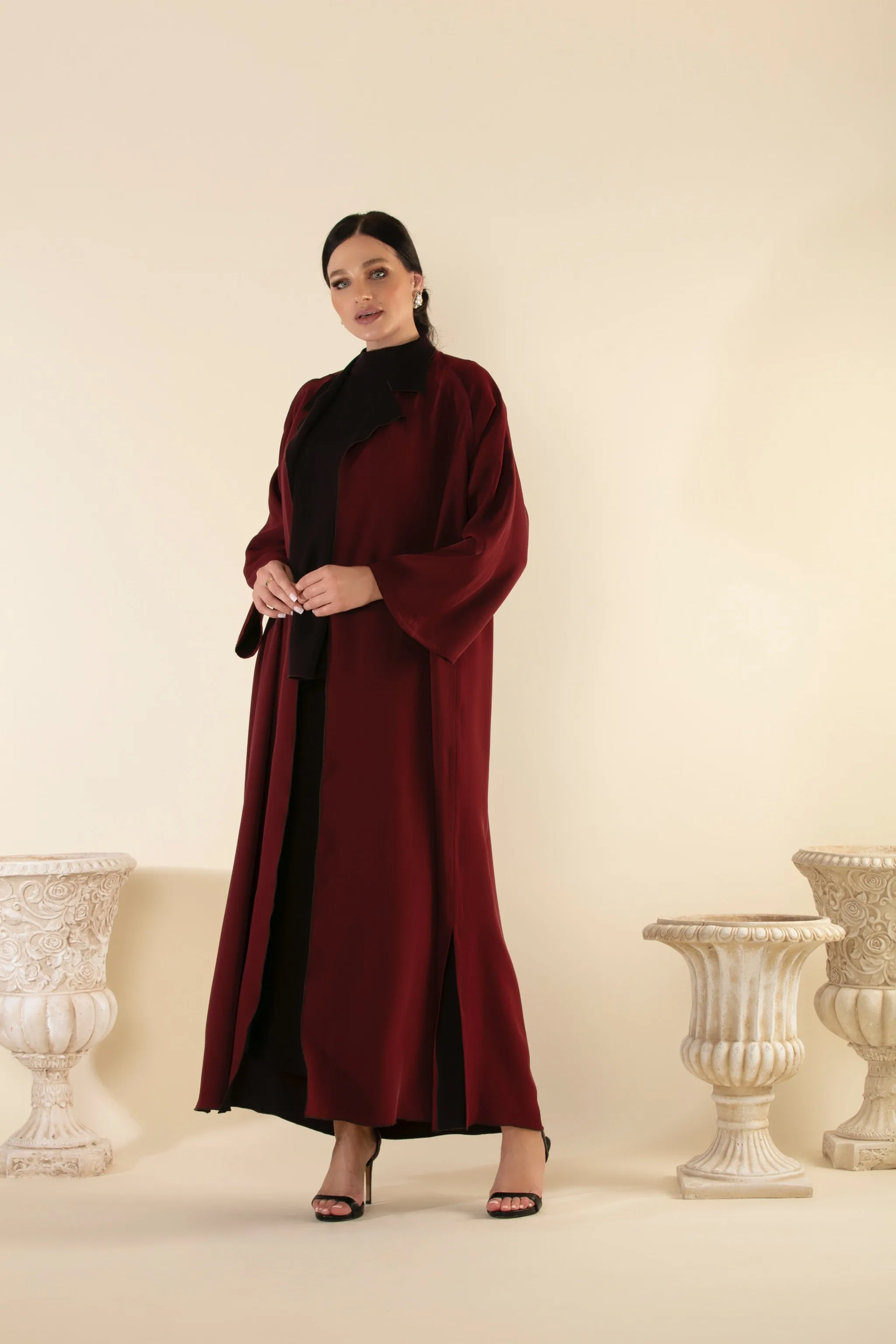 TWO TONE ABAYA SET IN BROWN & BURGUNDY