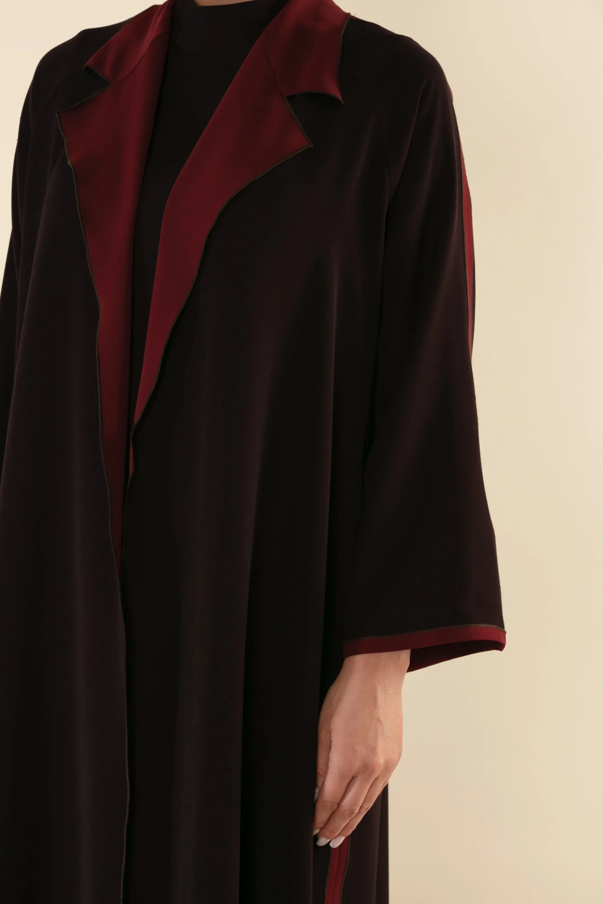TWO TONE ABAYA SET IN BROWN & BURGUNDY