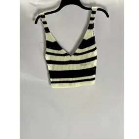 UNBRANDED Women's Black/Cream Striped Double V-Neck Knit Crop Tank Top SZ XS