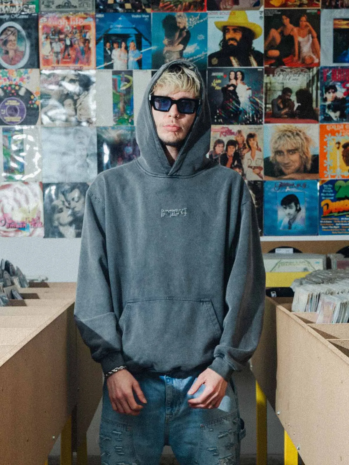 UNREAL OG Iron logo Hoodie Stone Washed Grey