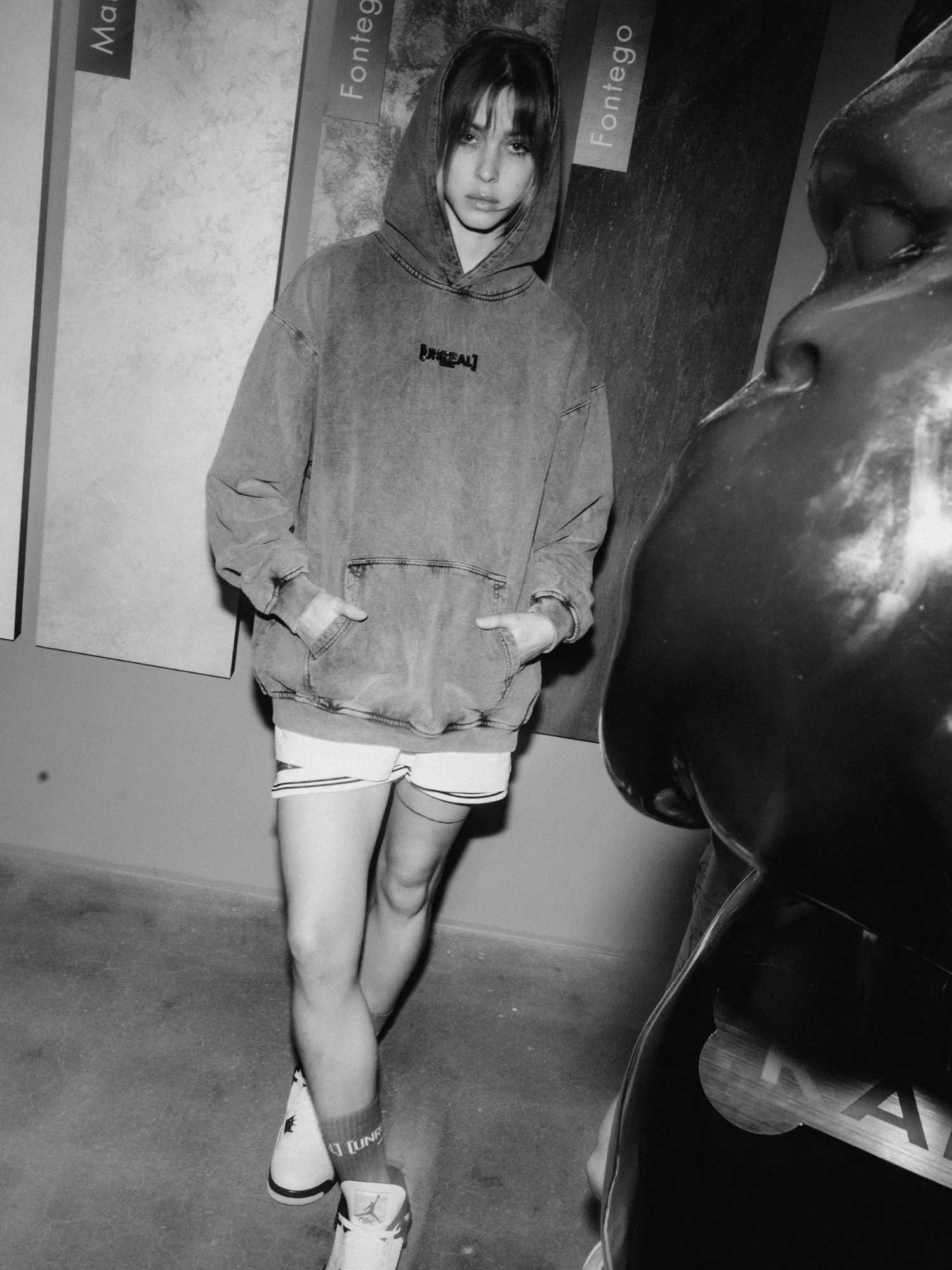 UNREAL OG Iron logo Hoodie Stone Washed Grey