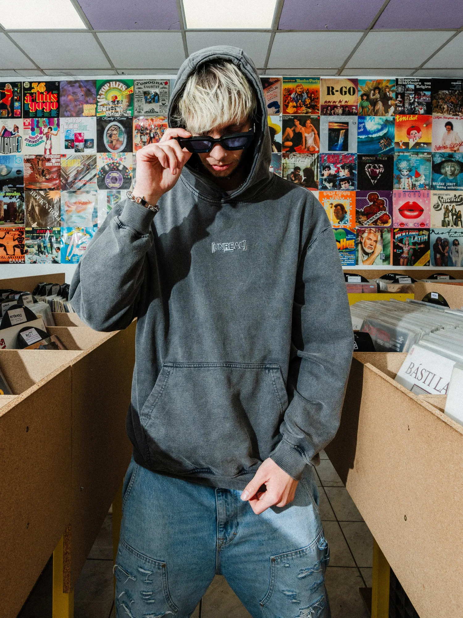 UNREAL OG Iron logo Hoodie Stone Washed Grey