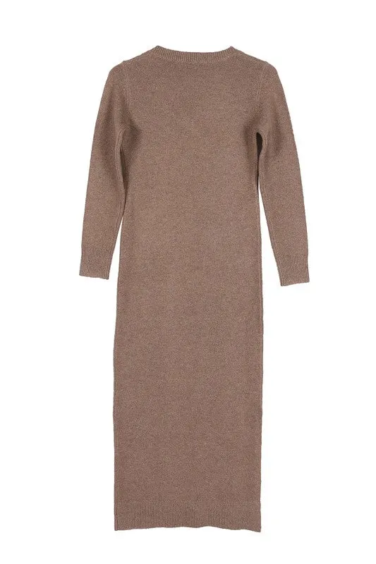 V-neck sweater maxi dress | Casual Long Stretch Sweater Dress With Side Slit