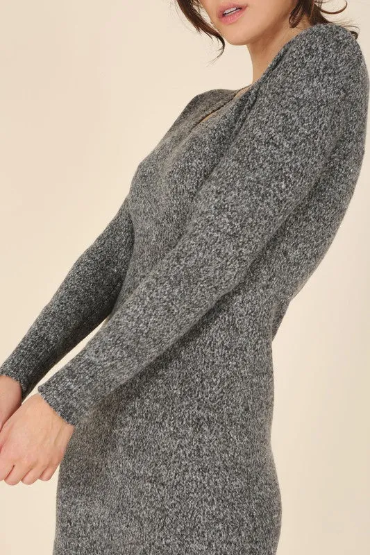 V-neck sweater maxi dress | Casual Long Stretch Sweater Dress With Side Slit