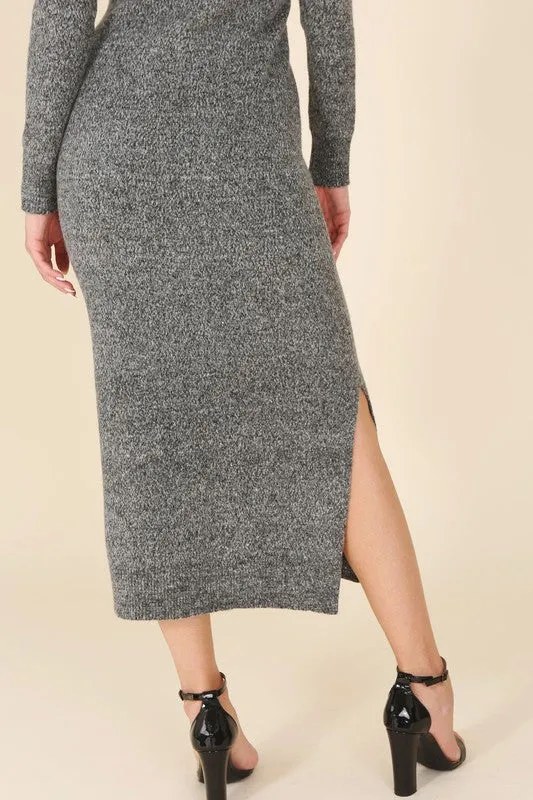 V-neck sweater maxi dress | Casual Long Stretch Sweater Dress With Side Slit