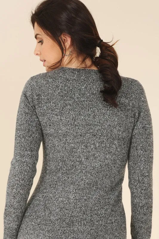 V-neck sweater maxi dress | Casual Long Stretch Sweater Dress With Side Slit