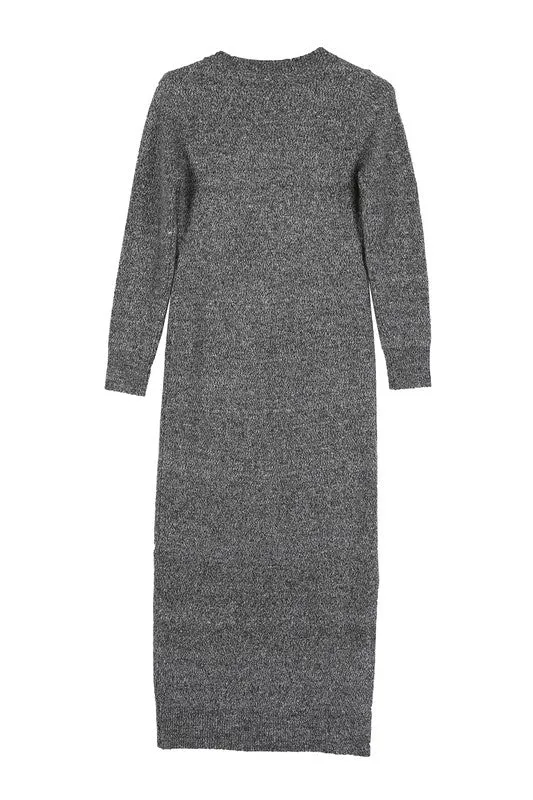 V-neck sweater maxi dress | Casual Long Stretch Sweater Dress With Side Slit