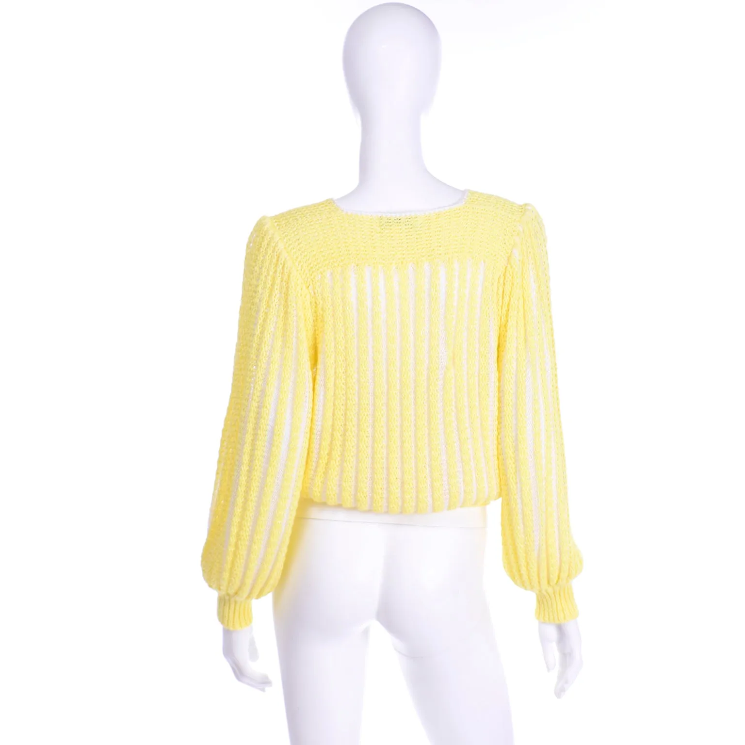 Vintage Nannell Yellow Knit Spring Summer Sweater Top With Balloon Sleeves