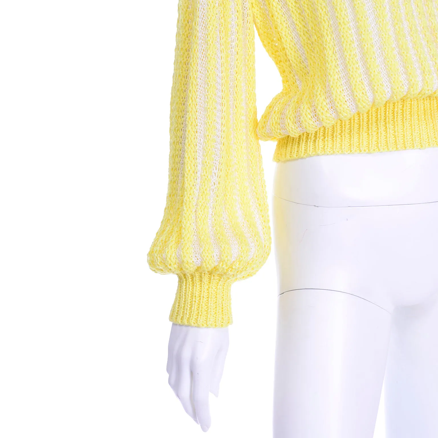 Vintage Nannell Yellow Knit Spring Summer Sweater Top With Balloon Sleeves