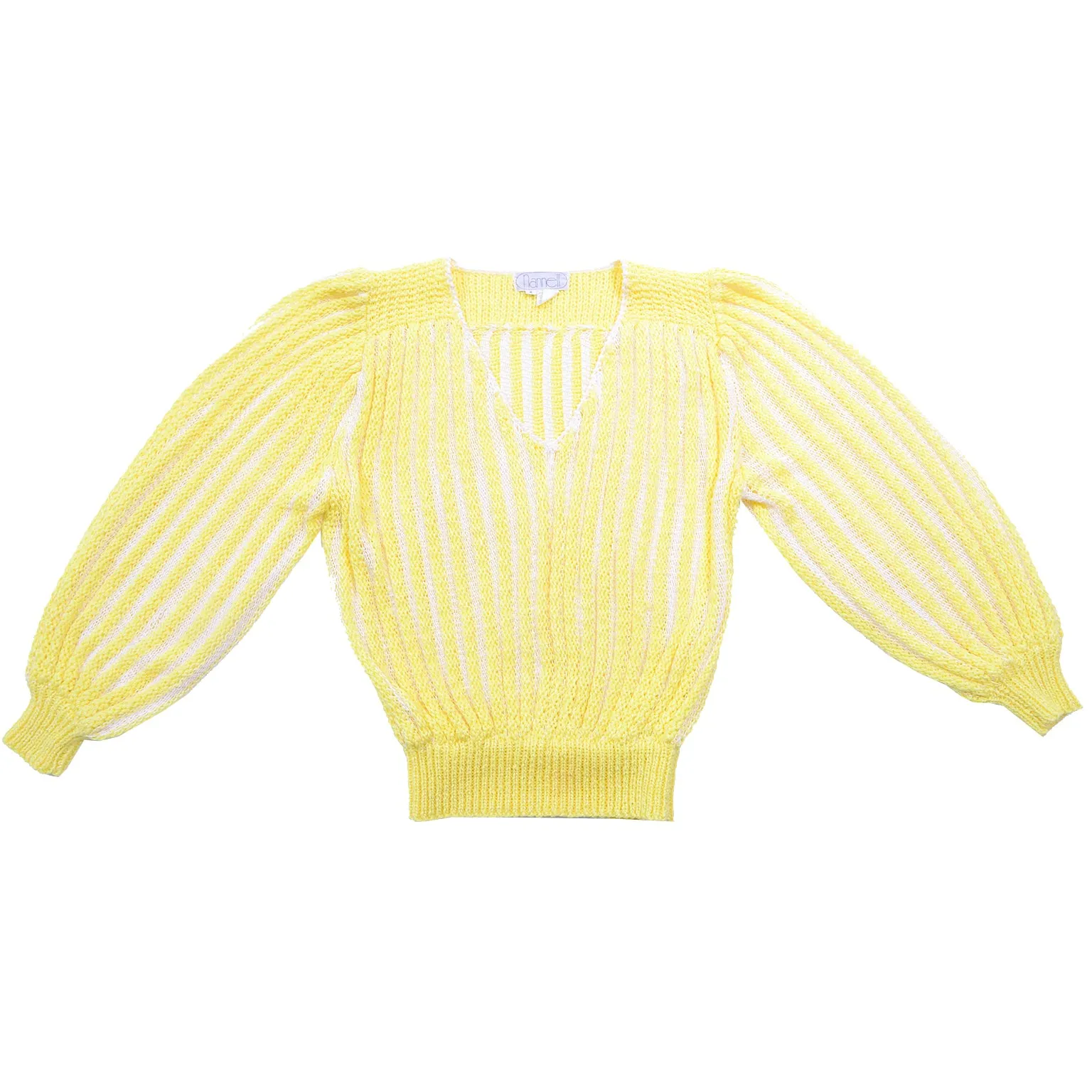 Vintage Nannell Yellow Knit Spring Summer Sweater Top With Balloon Sleeves