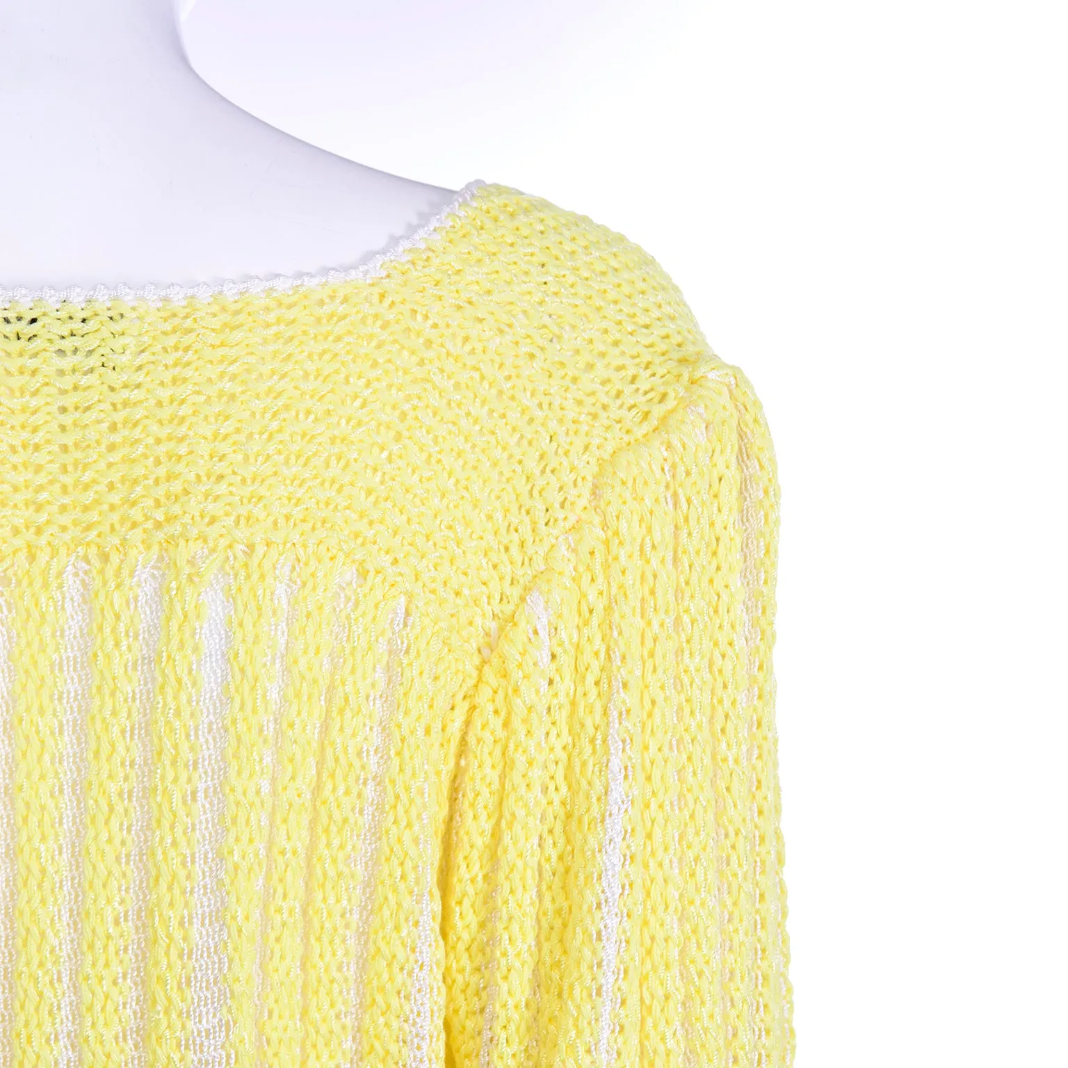 Vintage Nannell Yellow Knit Spring Summer Sweater Top With Balloon Sleeves