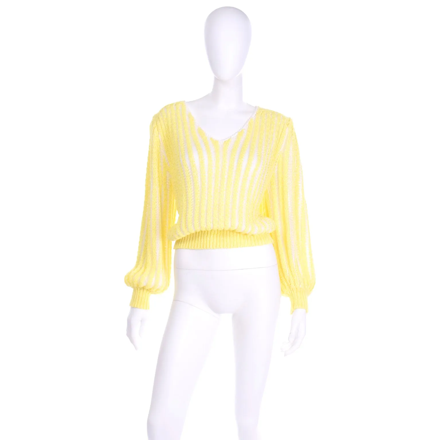 Vintage Nannell Yellow Knit Spring Summer Sweater Top With Balloon Sleeves