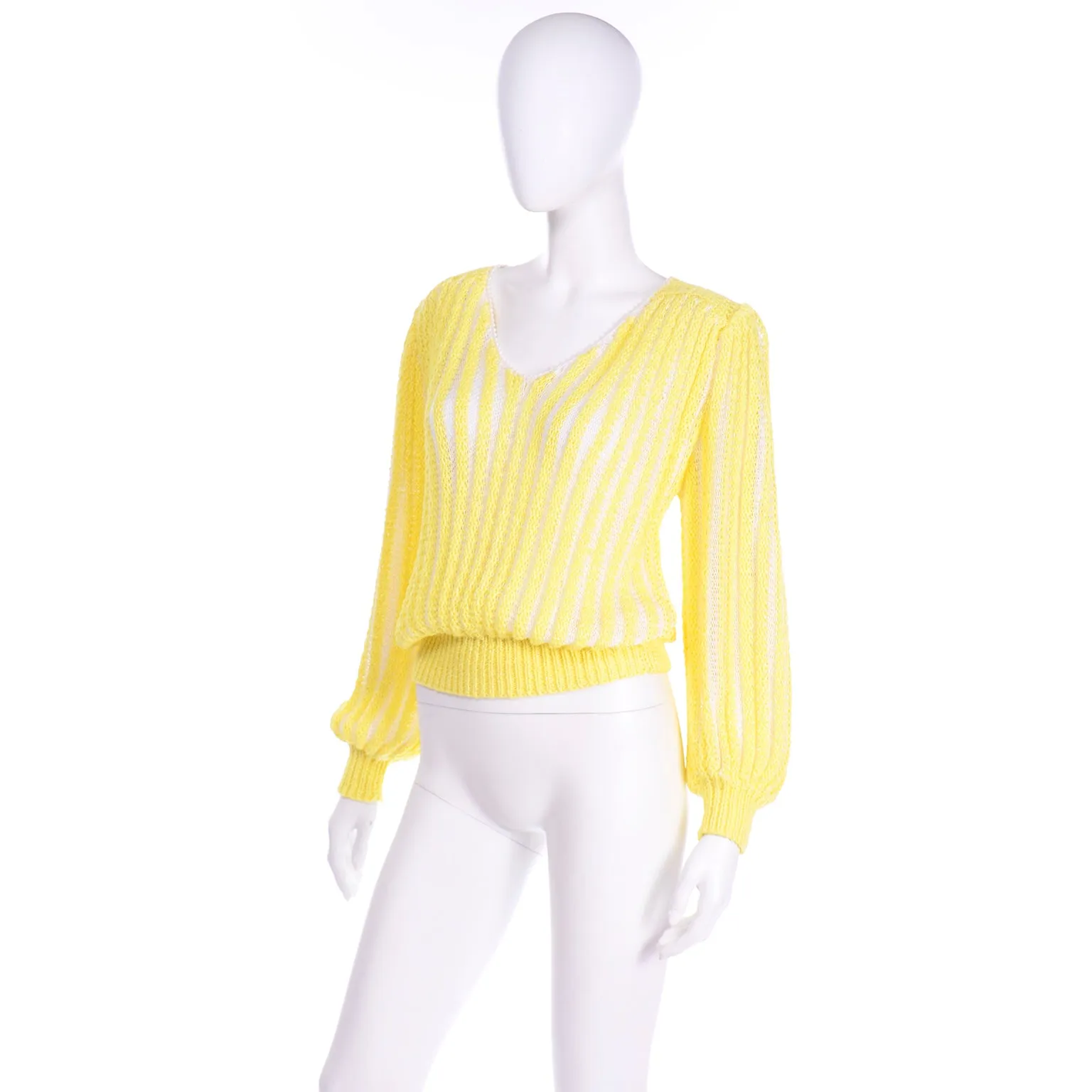Vintage Nannell Yellow Knit Spring Summer Sweater Top With Balloon Sleeves