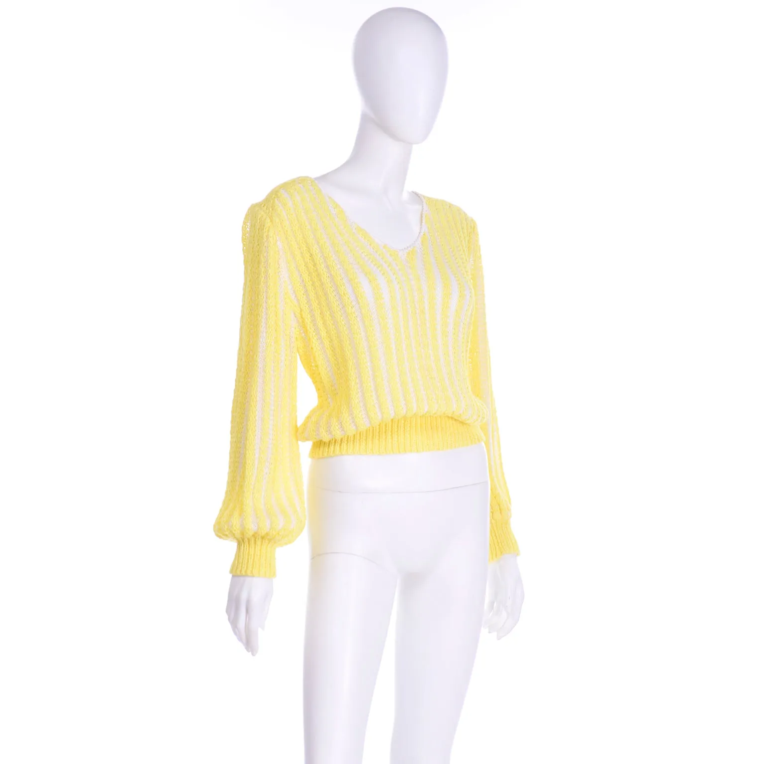 Vintage Nannell Yellow Knit Spring Summer Sweater Top With Balloon Sleeves