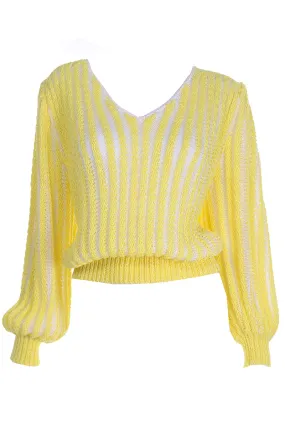 Vintage Nannell Yellow Knit Spring Summer Sweater Top With Balloon Sleeves