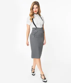 Voodoo Vixen Grey Gina Pencil Skirt with Suspenders
