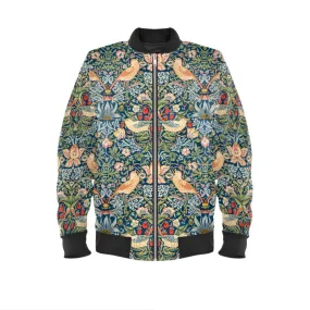 William Morris "The Strawberry Thieves" Bomber Jacket in Marbled Velvet, Satin, Jersey or Waterproof Outer