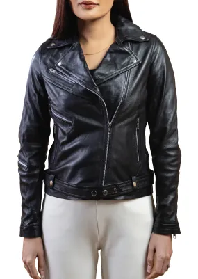 Woman Real Leather Classic Biker Leather Jacket Soft Lambskin