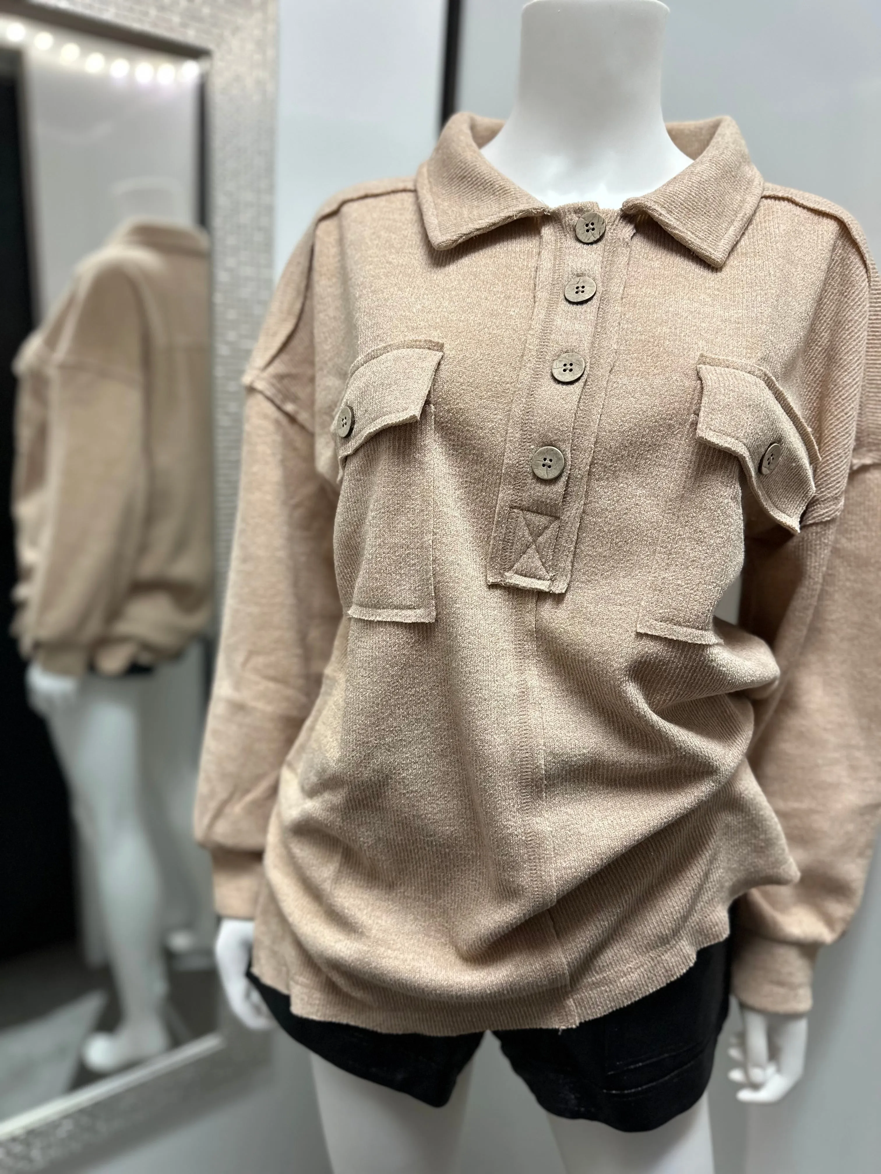 Women Henley Top/Taupe-NT11852